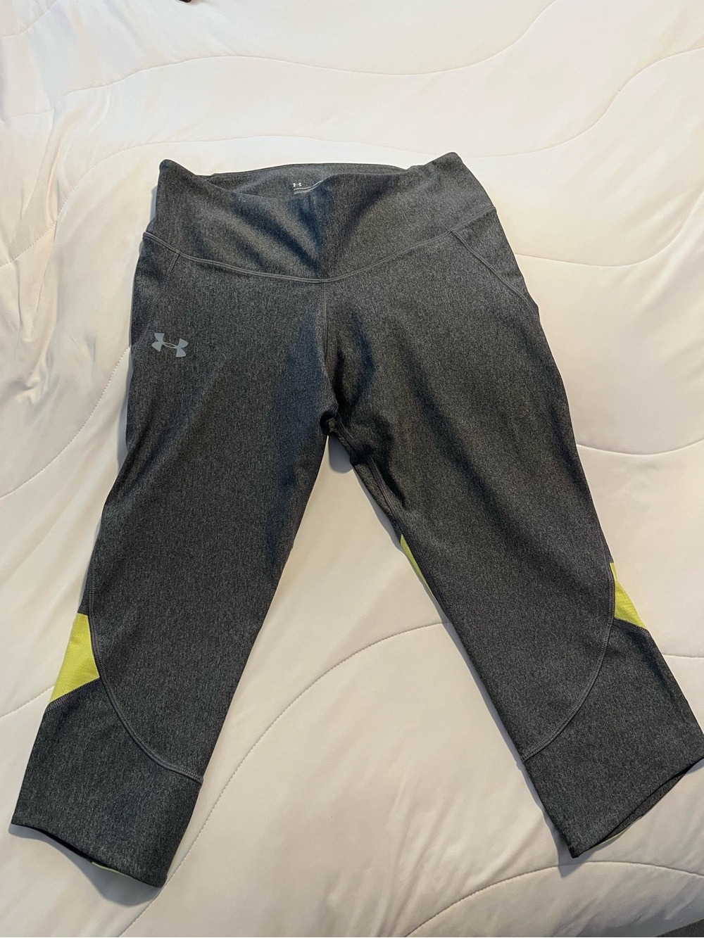 Under Armour Gray Compression Leggings with Yellow Trim